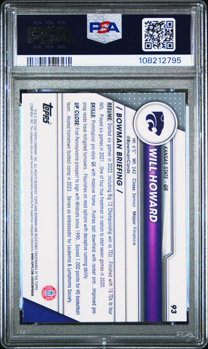 Graded 2023 Topps Bowman U Chrome Will Howard #93 Rookie RC Football Card PSA 10 Gem Mint