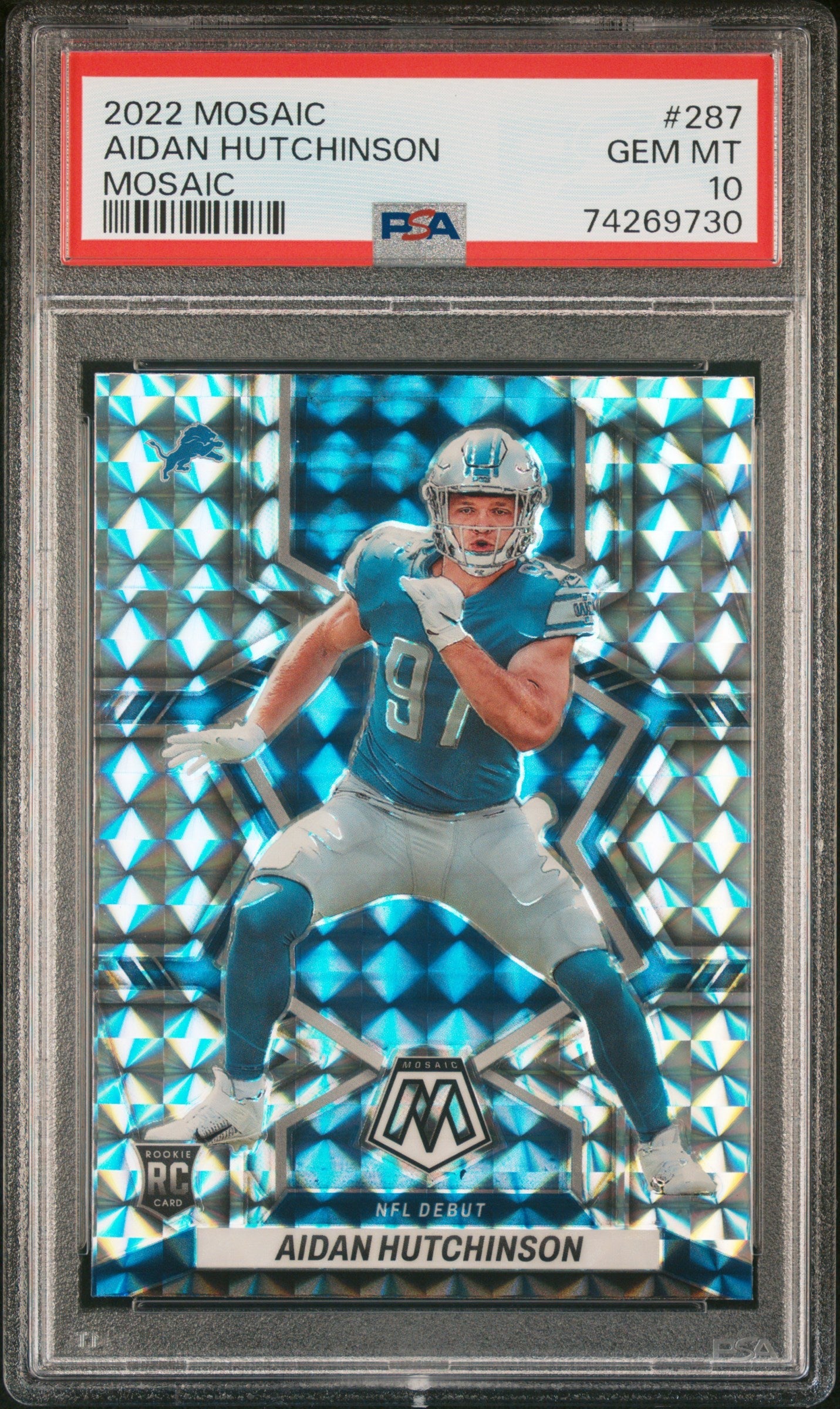 Graded 2022 Panini Mosaic Aidan Hutchinson #287 Mosaic Rookie RC Football Card PSA 10