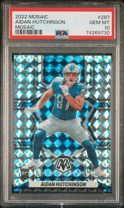Graded 2022 Panini Mosaic Aidan Hutchinson #287 Mosaic Rookie RC Football Card PSA 10