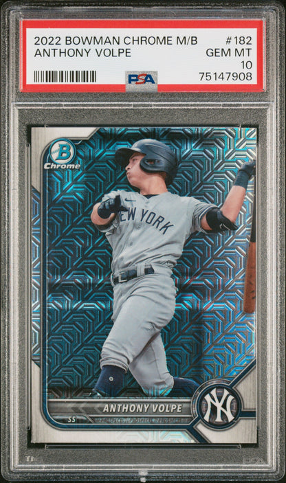 Graded 2022 Topps Bowman Chrome M/B Anthony Volpe #182 Rookie RC Baseball Card PSA 10 Gem Mint