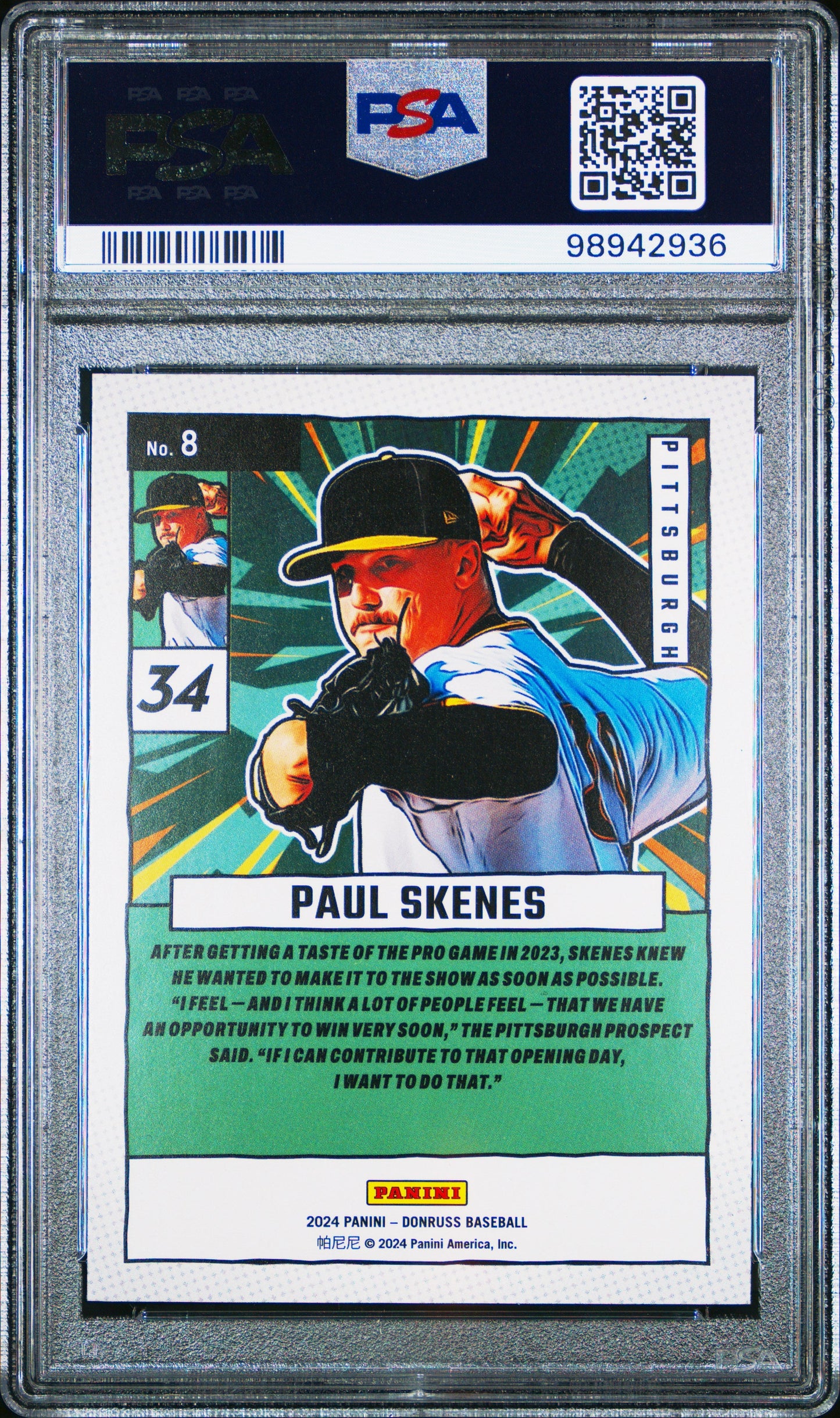 Graded 2024 Panini Donruss Paul Skenes #8 Diamond Marvels Rookie RC Baseball Card PSA 10 Gem Mint
