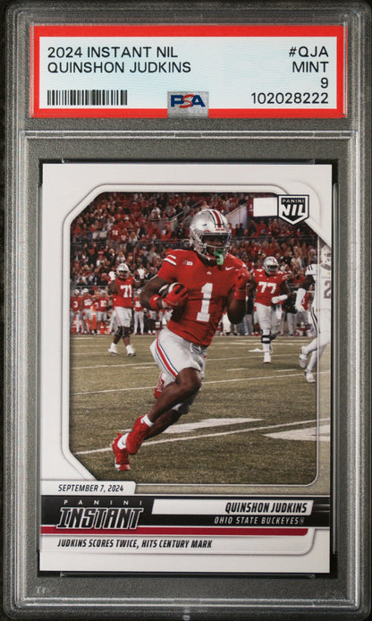 Graded 2024 Panini Instant NIL Quinshon Judkins #QJA Rookie RC Football Card PSA 9 Mint