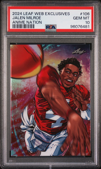 Graded 2024 Leaf Web Exclusives Jalen Milroe #106 Anime Nation #/160 Rookie RC Football Card PSA 10 Gem Mint