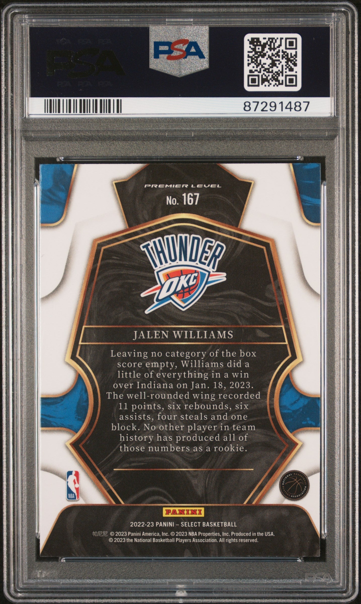 Graded 2022 Panini Select Jalen Williams #167 Blue Rookie RC Basketball Card PSA 10 Gem Mint