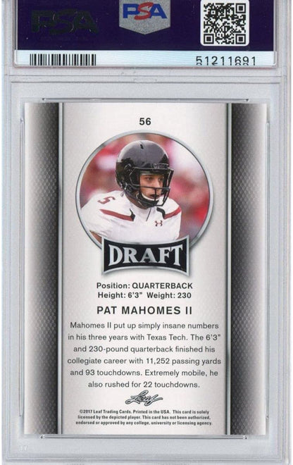 Graded 2017 Leaf Draft Patrick Mahomes II #56 Rookie RC Football Card PSA 10 Gem Mint