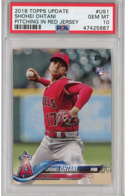 Graded 2018 Topps Update Shohei Ohtani #US1 Pitching In Red Jersey Rookie RC Baseball Card PSA 10 Gem Mint