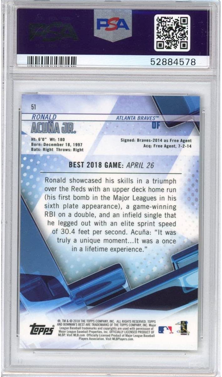 Graded 2018 Bowman's Best Ronald Acuna Jr. #51 Rookie RC Baseball Card PSA 10 Gem Mint
