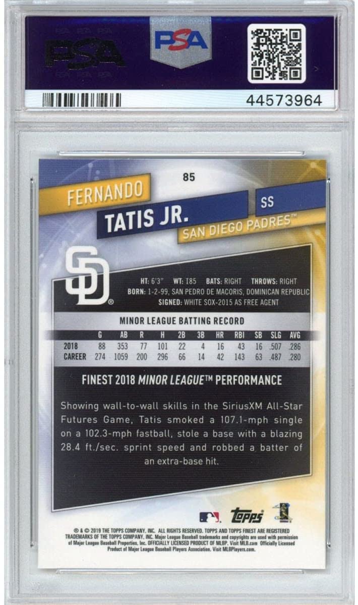 Graded 2019 Topps Finest Fernando Tatis Jr. #85 Rookie RC Baseball Card PSA 10 Gem Mint