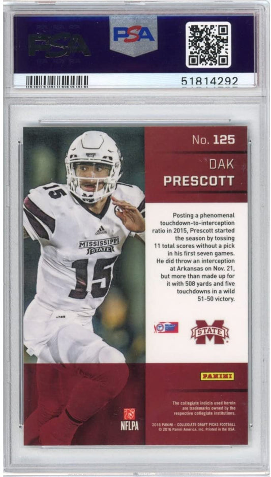 Graded 2016 Panini Prizm College Draft Picks Dak Prescott #125 Rookie RC Football Card PSA 10 Gem Mint