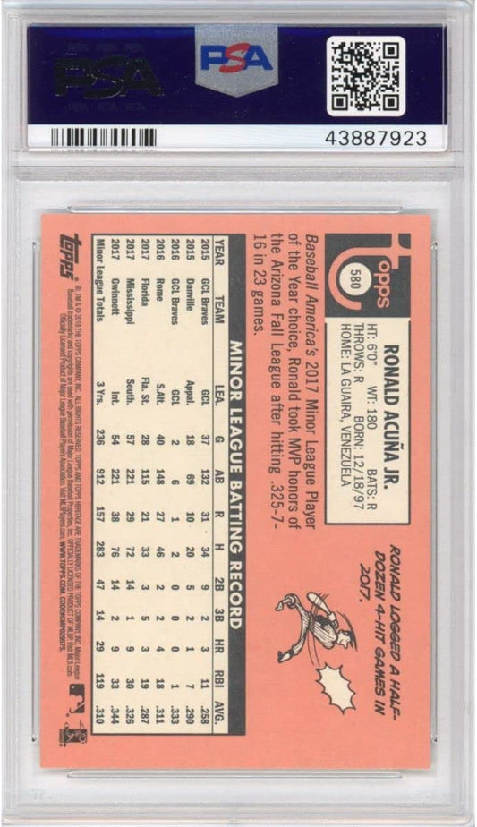 Graded 2018 Topps Heritage Ronald Acuna Jr. #580 Rookie RC Baseball Card PSA 10 Gem Mint