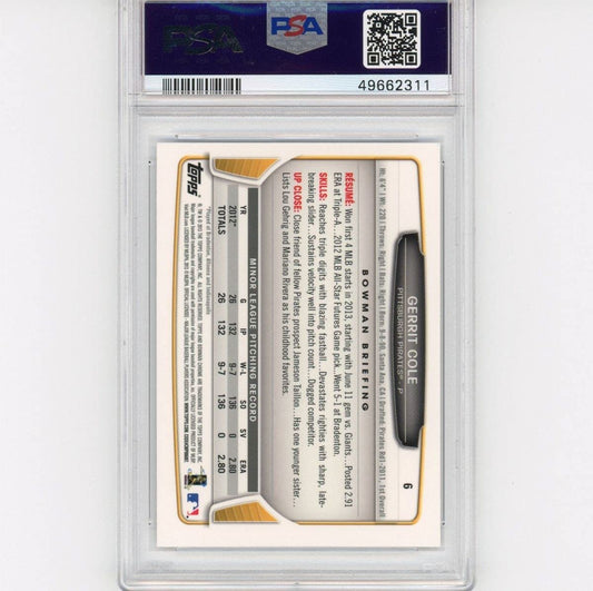 Graded 2013 Bowman Draft Picks & Prospects Chrome Gerrit Cole #6 Rookie RC Baseball Card PSA 10 Gem Mint