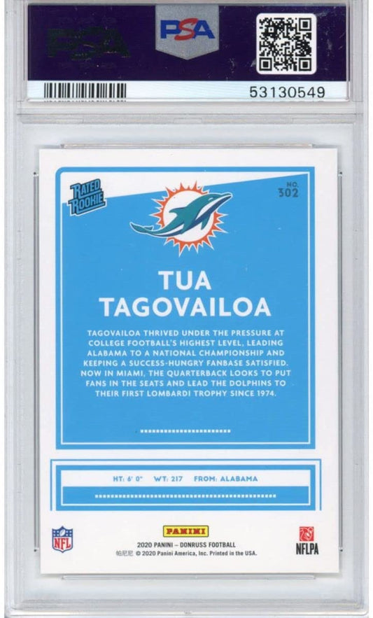 Graded 2020 Panini Donruss Tua Tagovailoa #302 Rookie RC Football Card PSA 10 Gem Mint