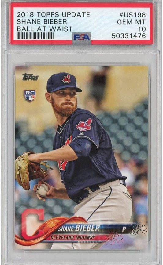 Graded 2018 Topps Update Shane Bieber #US198 Ball At Waist Rookie RC Baseball Card PSA 10 Gem Mint