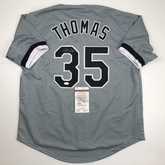 Autographed/Signed Frank Thomas Chicago Grey Baseball Jersey JSA COA