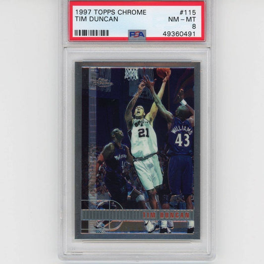 Graded 1997-98 Topps Chrome Tim Duncan #115 Rookie RC Basketball Card PSA 8 NM-MT