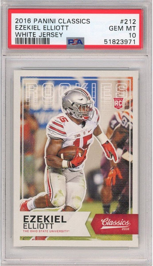 Graded 2016 Panini Classics Ezekiel Elliott #212 White Jersey Rookie RC Football Card PSA 10 Gem Mint