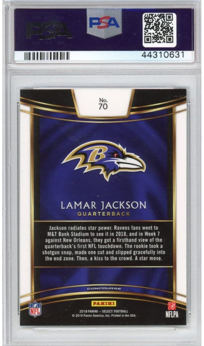 Graded 2018 Panini Select Lamar Jackson #70 Rookie RC Football Card PSA 10 Gem Mint