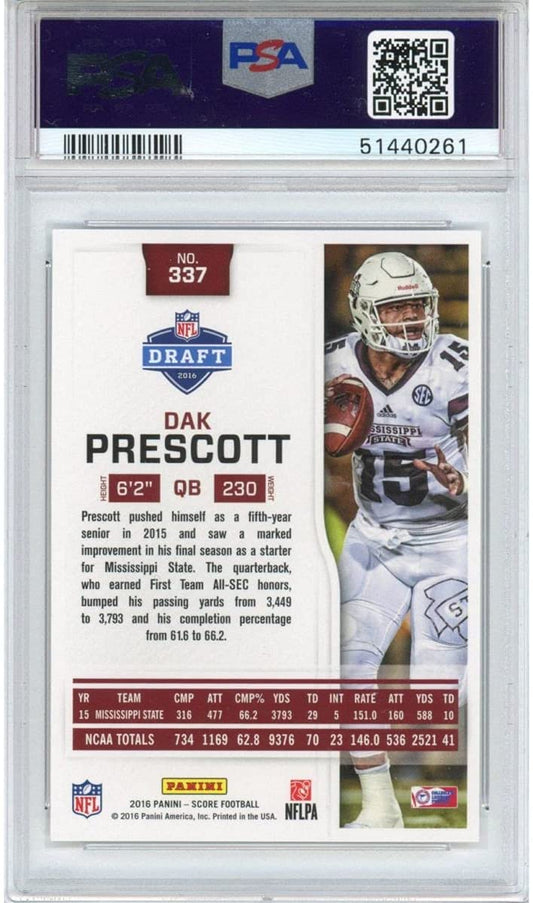 Graded 2016 Panini Score Dak Prescott #337 Scorecard Variation Rookie RC Football Card PSA 10 Gem Mint