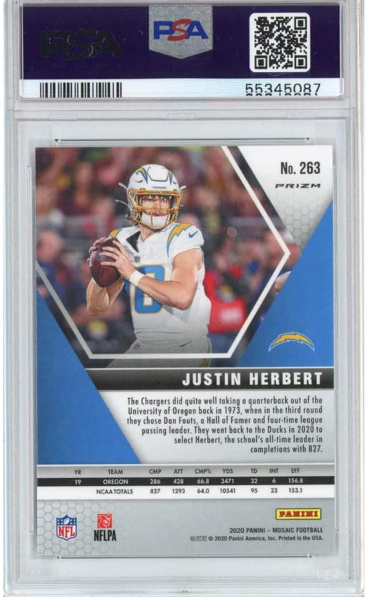 Graded 2020 Panini Mosaic Justin Herbert #263 Reactive Green Rookie RC Football Card PSA 10 Gem Mint