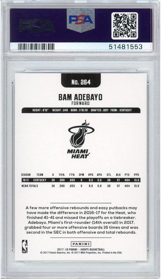 Graded 2017-18 Panini Hoops Bam Adebayo #264 Rookie RC Basketball Card PSA 10 Gem Mint