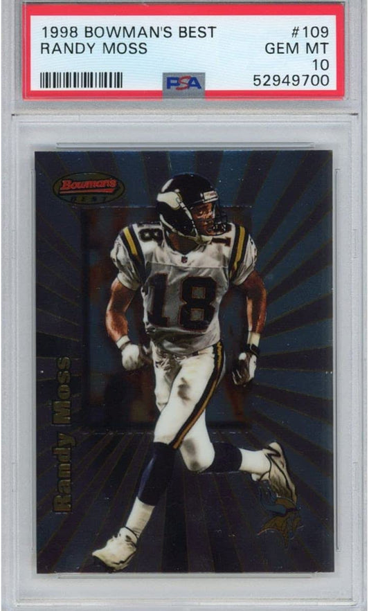 Graded 1998 Bowman's Best Randy Moss #109 Rookie RC Football Card PSA 10 Gem Mint