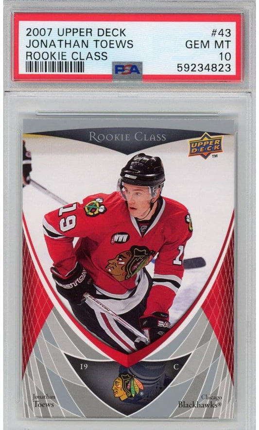 Graded 2007-08 Upper Deck UD Jonathan Toews #43 Rookie Class RC Hockey Card PSA 10 Gem Mint