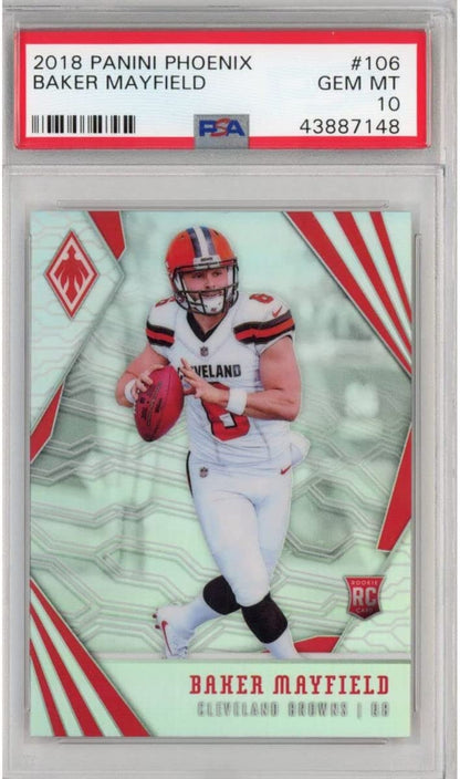 Graded 2018 Panini Phoenix Baker Mayfield #106 Rookie RC Football Card PSA 10 Gem Mint