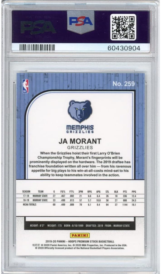 Graded 2019-20 NBA Hoops Premium Stock Ja Morant #259 Rookie RC Basketball Card PSA 10 Gem Mint