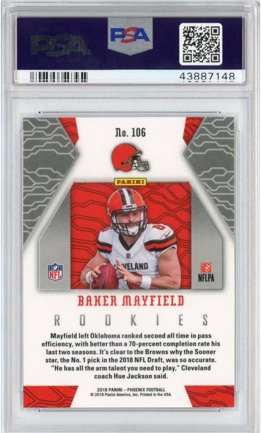 Graded 2018 Panini Phoenix Baker Mayfield #106 Rookie RC Football Card PSA 10 Gem Mint