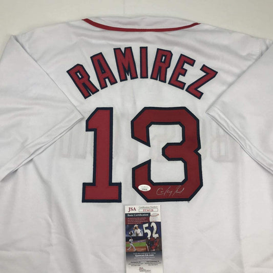 Autographed/Signed Hanley Ramirez Boston White Baseball Jersey JSA COA