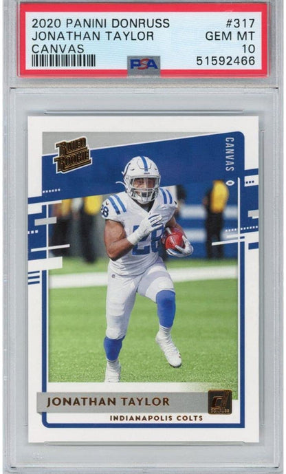 Graded 2020 Panini Donruss Jonathan Taylor #317 Canvas Rated Rookie RC Football Card PSA 10 Gem Mint