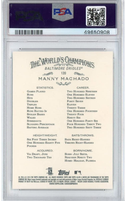 Graded 2013 Topps Allen & Ginter Manny Machado #120 Rookie RC Baseball Card PSA 10 Gem Mint
