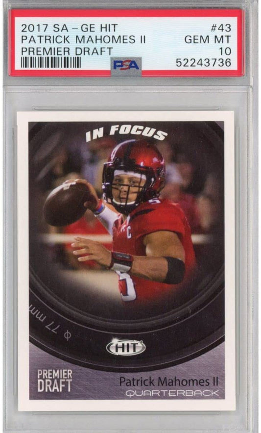 Graded 2017 Sage SA-GE Hit Premier Draft Patrick Mahomes II #43 In Focus Rookie RC Football Card PSA 10 Gem Mint