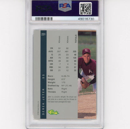 Graded 1992 Classic 4 Sport Derek Jeter #231 Rookie RC Baseball Card PSA 10 Gem Mint