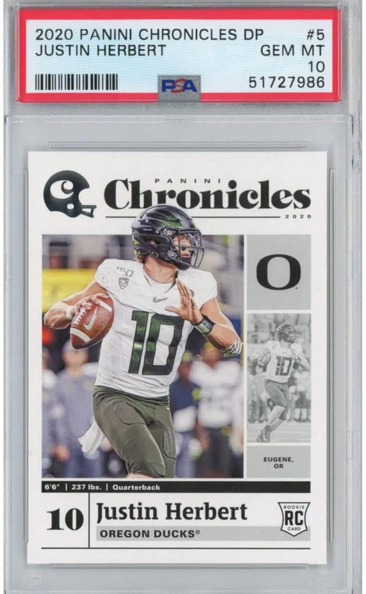 Graded 2020 Panini Chronicles DP Draft Picks Justin Herbert #5 Rookie RC Football Card PSA 10 Gem Mint