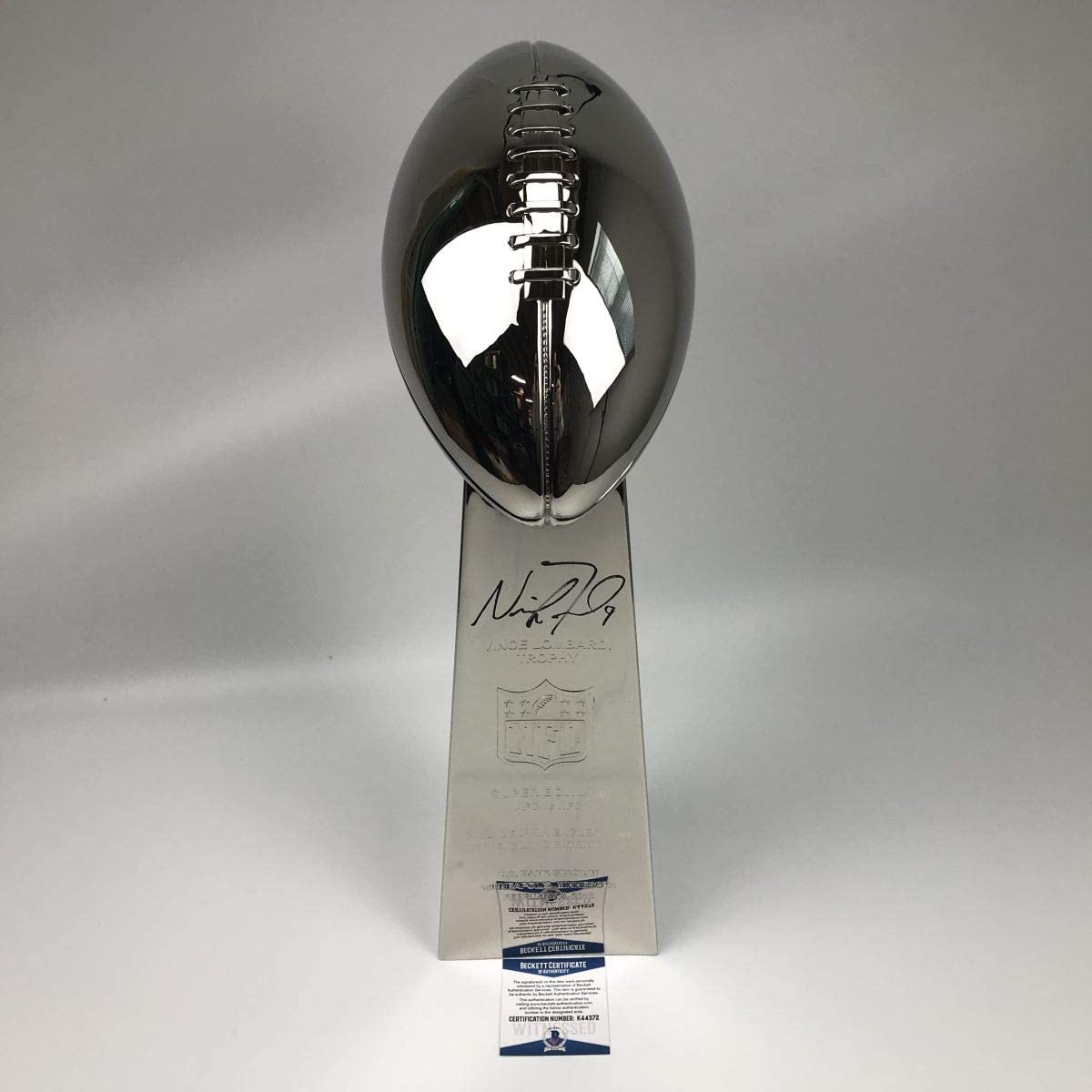 Autographed/Signed Nick Foles Full Size F/S Replica Super Bowl 52 LII Lombardi Trophy Philadelphia Eagles Beckett BAS COA