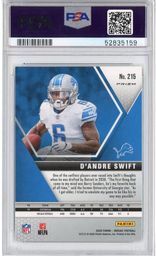 Graded 2020 Panini Mosaic D'Andre Swift #215 Green Rookie RC Football Card PSA 10 Gem Mint