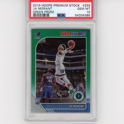 Graded 2019-20 NBA Hoops Premium Stock Ja Morant #259 Green Prizm Rookie RC Basketball Card PSA 10 Gem Mint