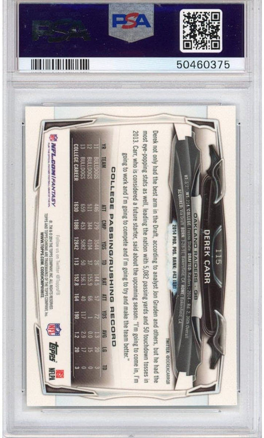 Graded 2014 Topps Chrome Derek Carr #115 With Ball Rookie RC Football Card PSA 10 Gem Mint