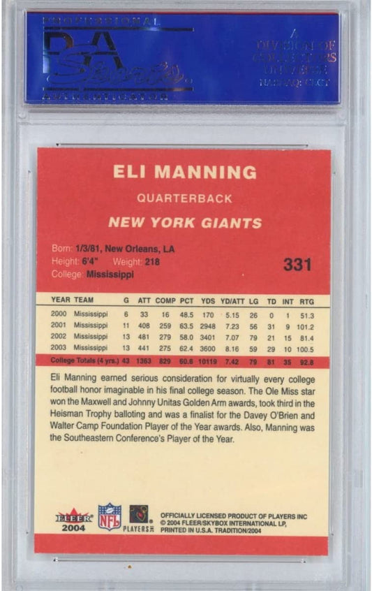 Graded 2004 Fleer Tradition Eli Manning #331 Rookie RC Football Card PSA 10 Gem Mint