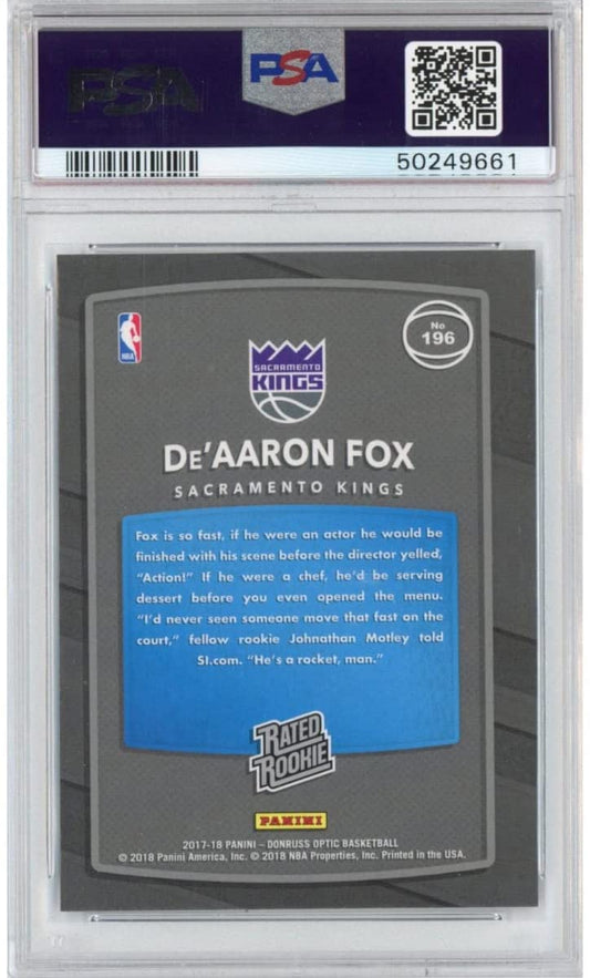 Graded 2017-18 Panini Donruss Optic De'Aaron Fox #196 Rookie RC Basketball Card PSA 10 Gem Mint