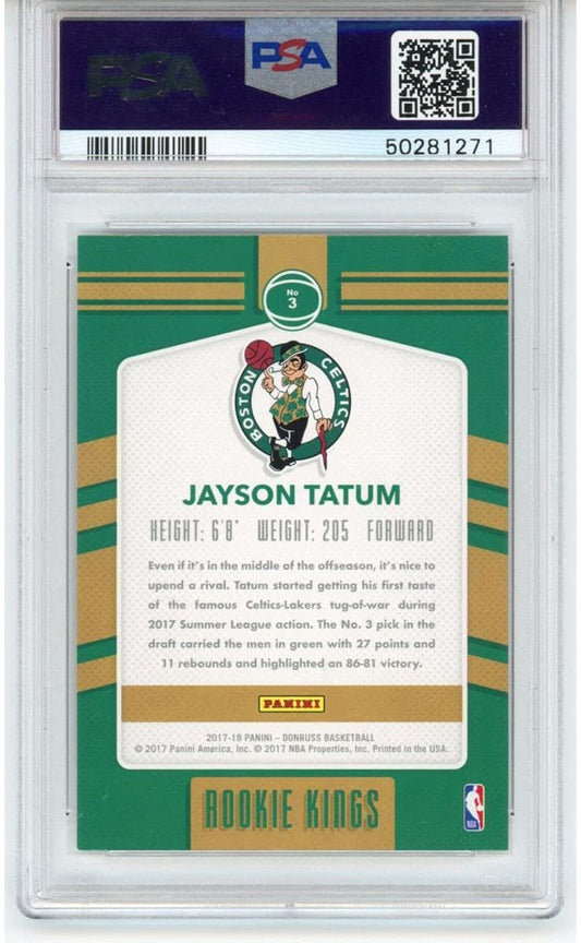 Graded 2017-18 Panini Donruss Jayson Tatum #3 Rookie Kings RC Basketball Card PSA 10 Gem Mint