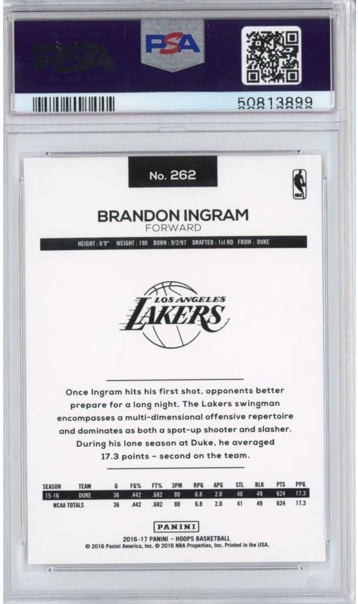 Graded 2016-17 Panini Hoops Brandon Ingram #262 Rookie RC Basketball Card PSA 10 Gem Mint
