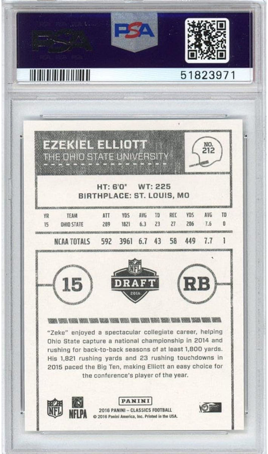 Graded 2016 Panini Classics Ezekiel Elliott #212 White Jersey Rookie RC Football Card PSA 10 Gem Mint