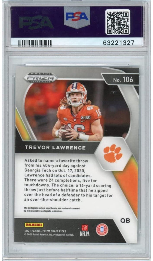 Graded 2021 Panini Prizm Draft Picks DP Trevor Lawrence #106 Rookie RC Football Card PSA 10 Gem Mint