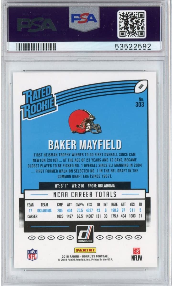 Graded 2018 Panini Donruss Baker Mayfield #303 Rated Rookie RC Football Card PSA 10 Gem Mint