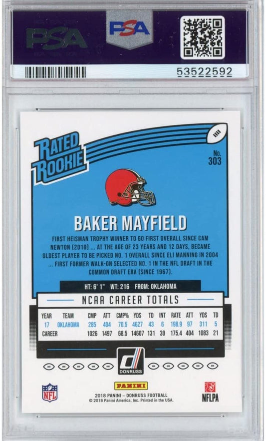 Graded 2018 Panini Donruss Baker Mayfield #303 Rated Rookie RC Football Card PSA 10 Gem Mint
