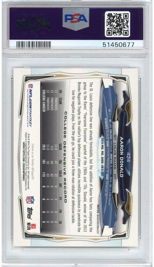 Graded 2014 Topps Aaron Donald #424 No Helmet Rookie RC Football Card PSA 10 Gem Mint