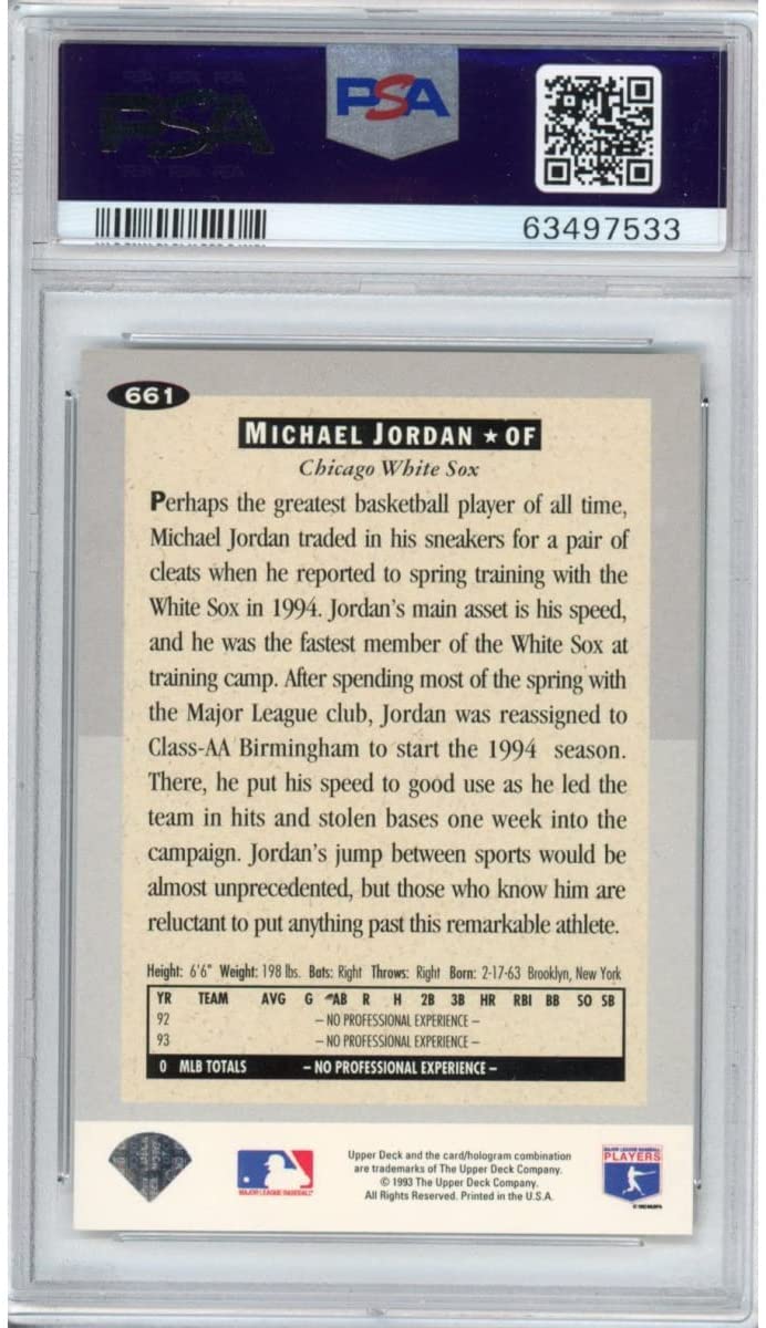 Graded 1994 Collector's Choice Michael Jordan #661 Rookie RC Baseball Card PSA 10 Gem Mint