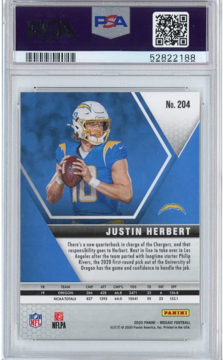 Graded 2020 Panini Mosaic Justin Herbert #204 Rookie RC Football Card PSA 10 Gem Mint